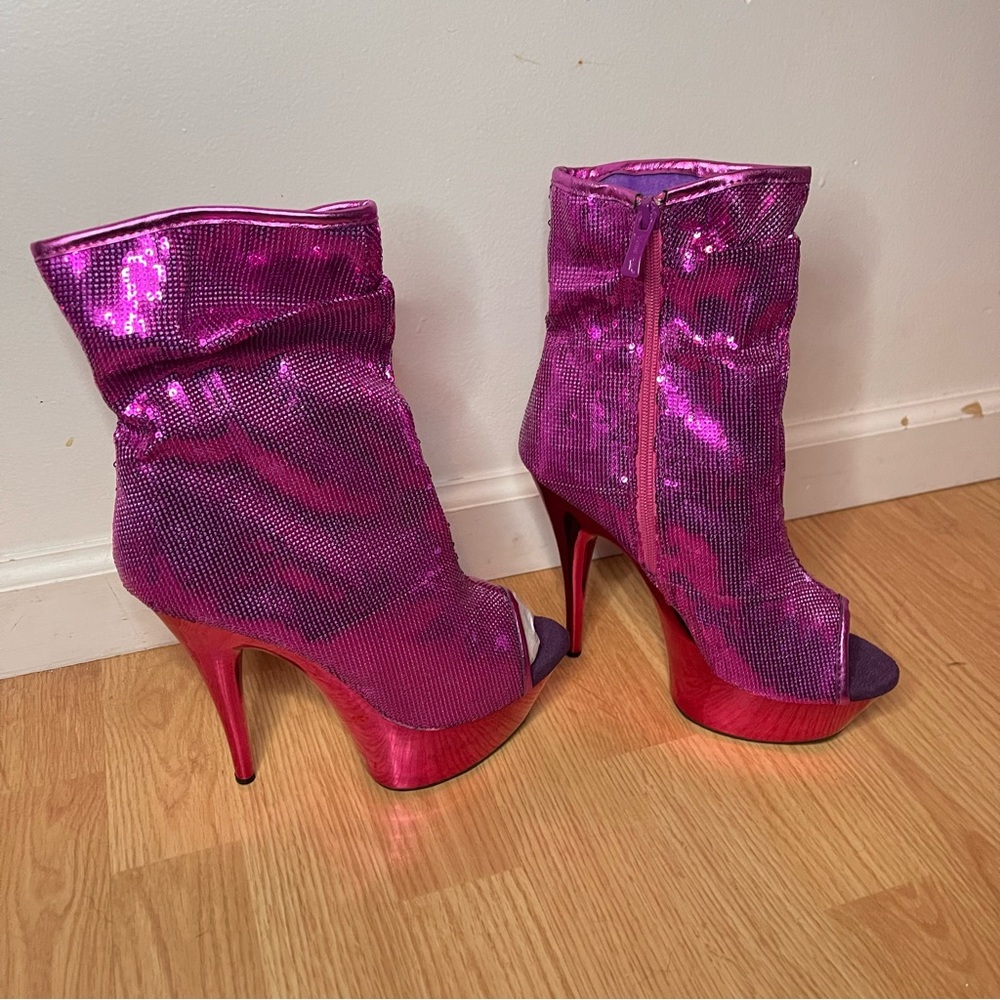 Pink Platform Two Tone Ruched Sequined Ankle Boot